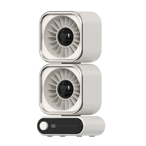 Dual Head 360 Degree Oscillating Desktop Fan 100-Level Stepless Speed Rechargeable Air Circulation Fan - Beige - 1