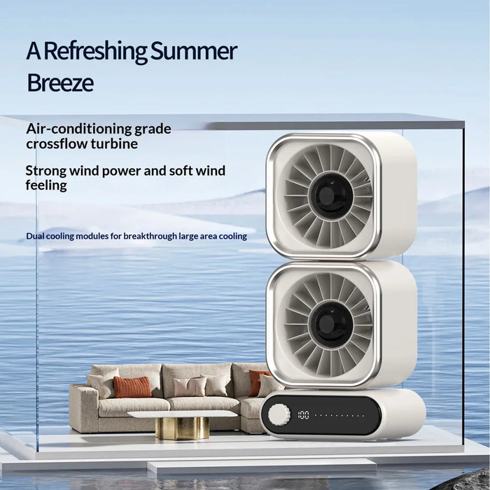 Dual Head 360 Degree Oscillating Desktop Fan 100-Level Stepless Speed Rechargeable Air Circulation Fan - Beige - 5