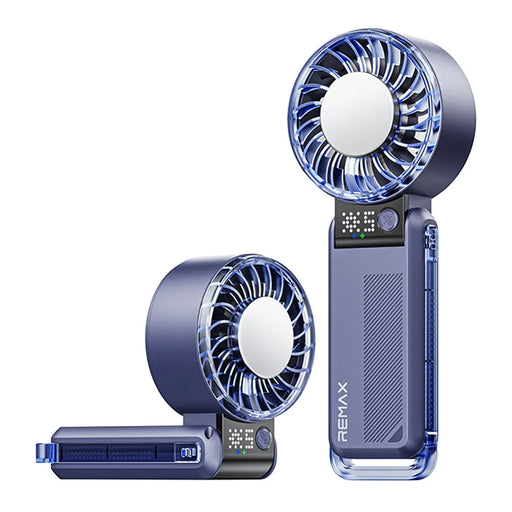 REMAX RS-SF27 Foldable Handheld Fan Semiconductor Cooling Digital Display 5-Speed Desktop Fan - Blue - 1