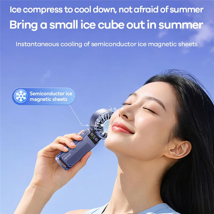 REMAX RS-SF27 Foldable Handheld Fan Semiconductor Cooling Digital Display 5-Speed Desktop Fan - Blue - 5
