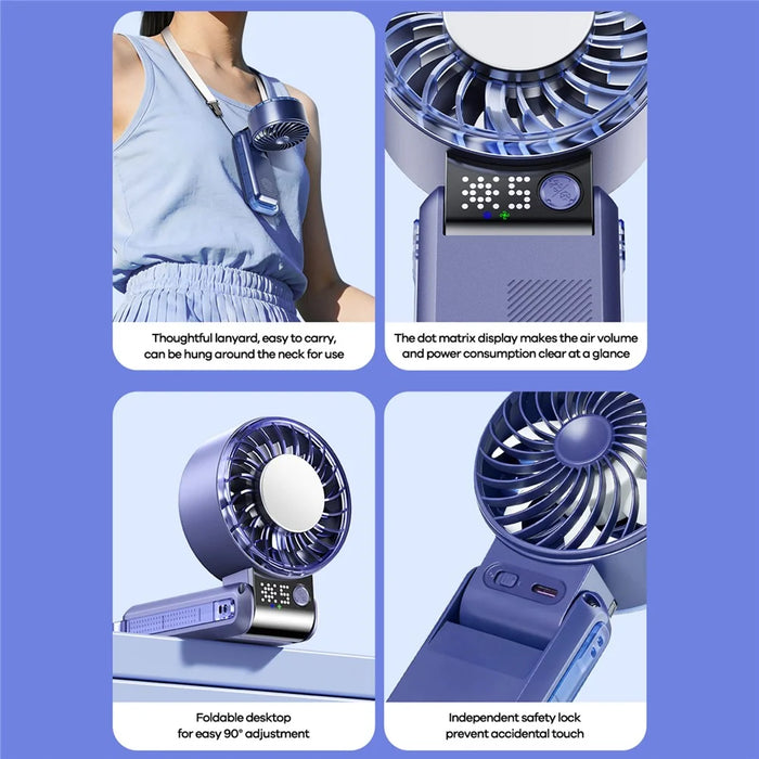 REMAX RS-SF27 Foldable Handheld Fan Semiconductor Cooling Digital Display 5-Speed Desktop Fan - Blue - 6