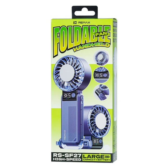 REMAX RS-SF27 Foldable Handheld Fan Semiconductor Cooling Digital Display 5-Speed Desktop Fan - Blue - 7