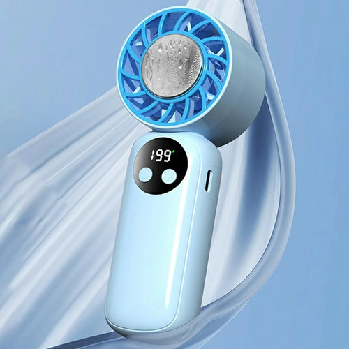 WD-01 Ice Cooling Handheld Fan 199-Speed Portable Semiconductor Cooler Mini Fan with LED Display for Outdoor - Blue - 1
