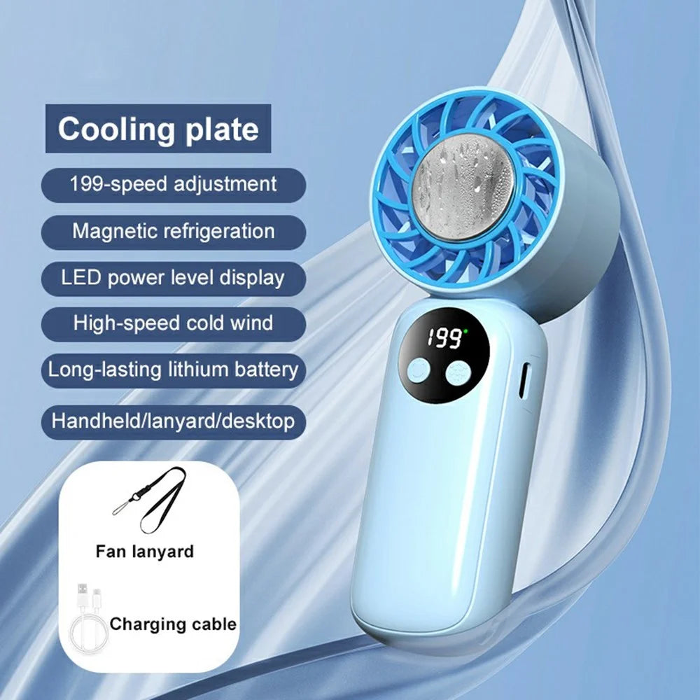 WD-01 Ice Cooling Handheld Fan 199-Speed Portable Semiconductor Cooler Mini Fan with LED Display for Outdoor - Blue - 2