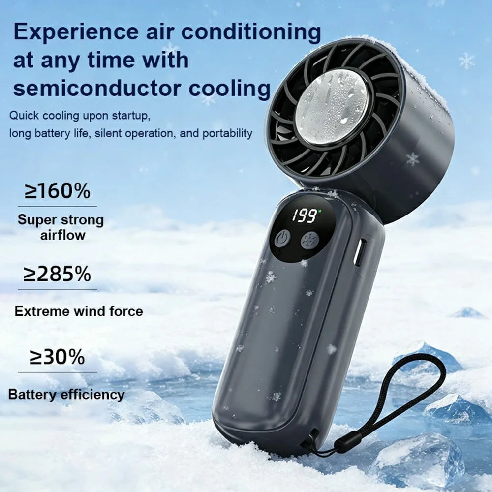 WD-01 Ice Cooling Handheld Fan 199-Speed Portable Semiconductor Cooler Mini Fan with LED Display for Outdoor - Blue - 3
