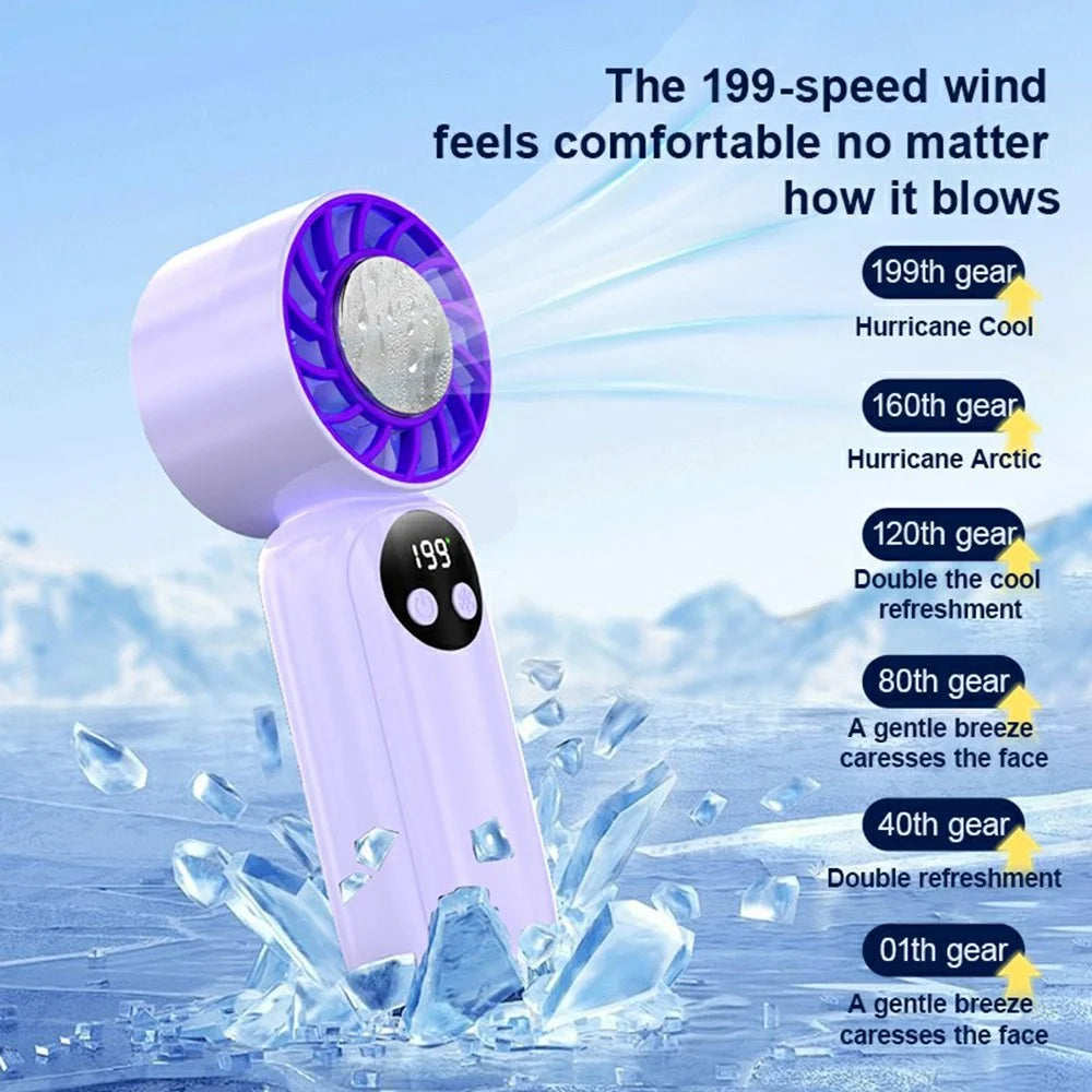 WD-01 Ice Cooling Handheld Fan 199-Speed Portable Semiconductor Cooler Mini Fan with LED Display for Outdoor - Blue - 6