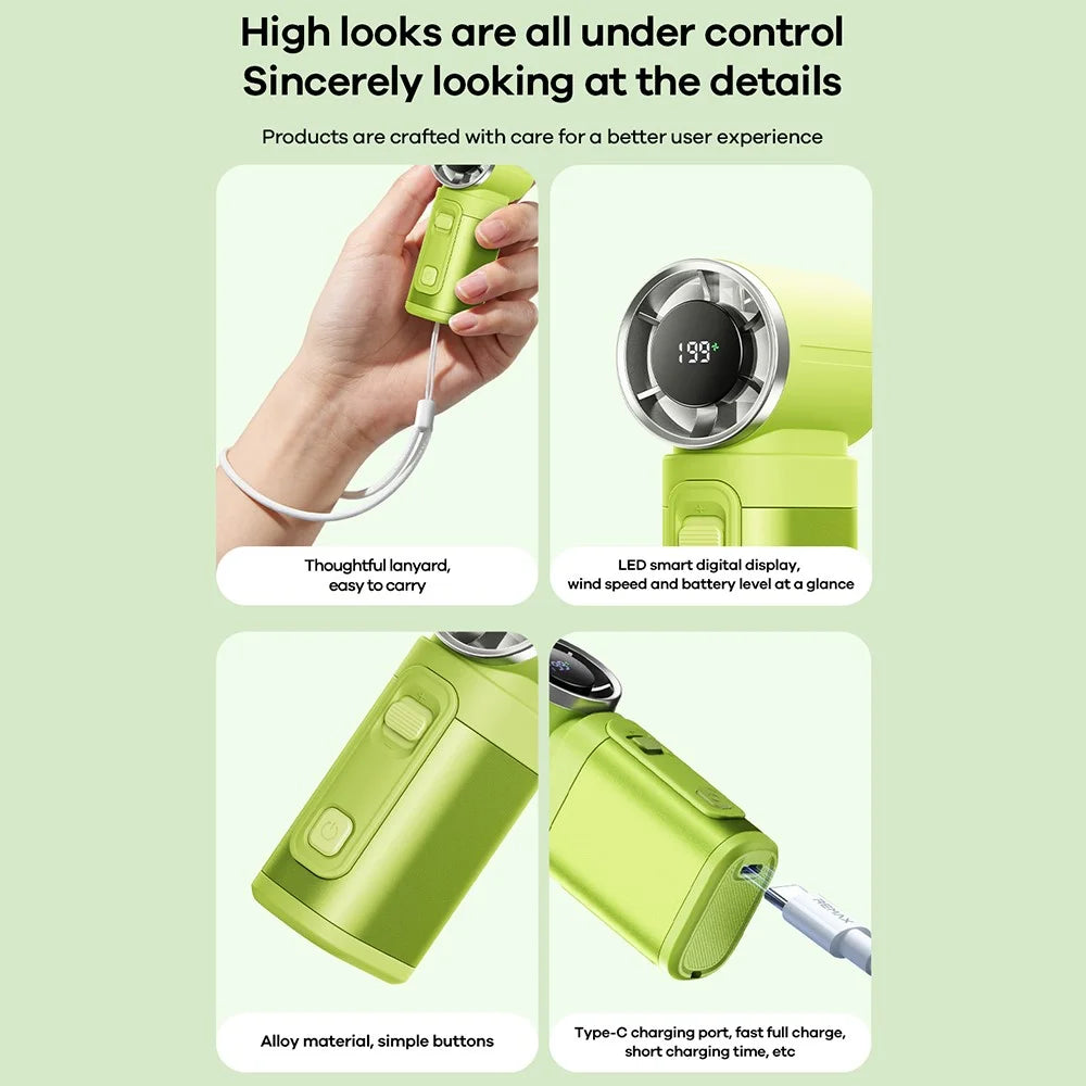 REMAX RS-SF26 Mini Metal Handheld Fan 199 Speed Levels Digital Display Portable Cooling Fan - Orange - 7