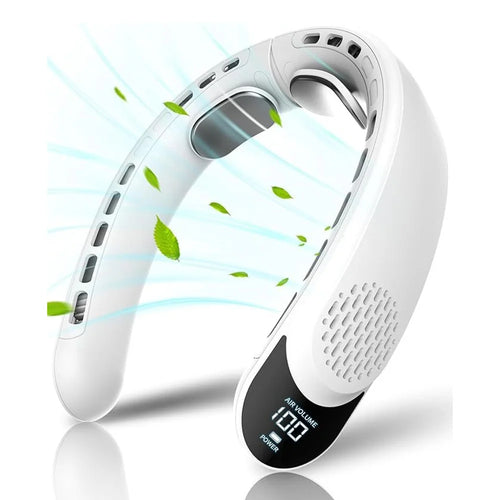 S8 Quad-Core Turbine Bladeless Neck Fan 3-Speed Adjustable Portable Cooling Fan for Outdoor Office - White - 1