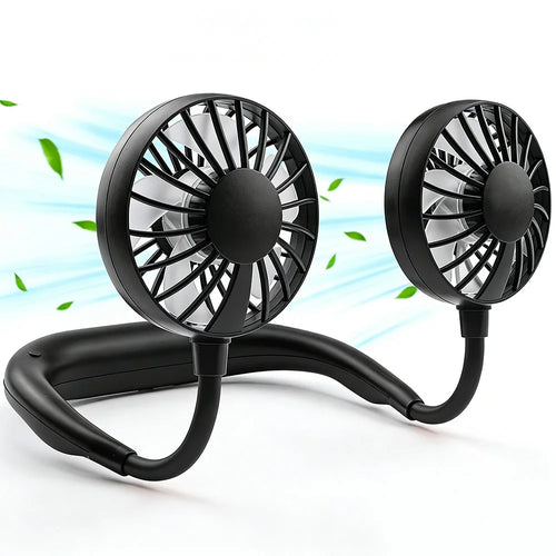 ZY-A2 3-Speed Adjustable Neck Fan Hands Free Wearable Dual Head Fan for Outdoor Sports - Black - 1
