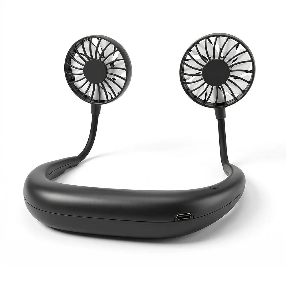 ZY-A2 3-Speed Adjustable Neck Fan Hands Free Wearable Dual Head Fan for Outdoor Sports - Black - 2