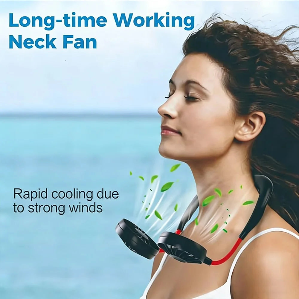 ZY-A2 3-Speed Adjustable Neck Fan Hands Free Wearable Dual Head Fan for Outdoor Sports - Black - 4