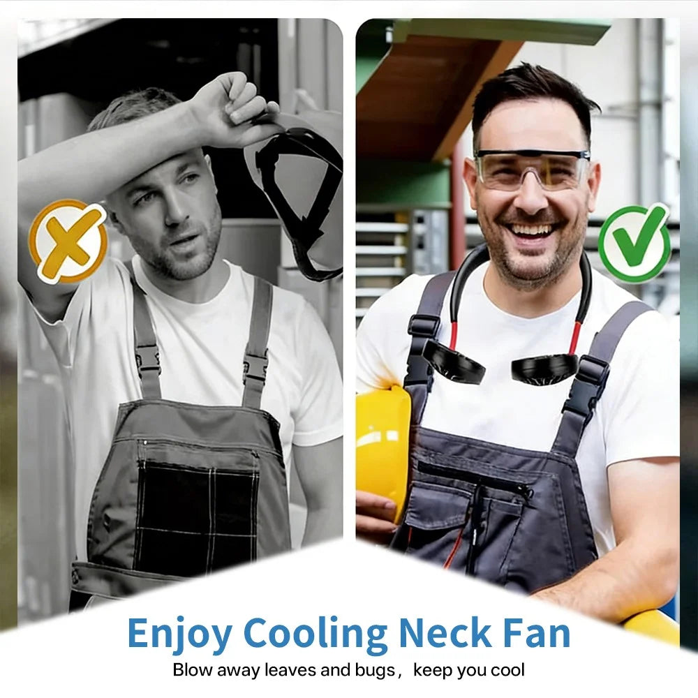 ZY-A2 3-Speed Adjustable Neck Fan Hands Free Wearable Dual Head Fan for Outdoor Sports - Black - 6