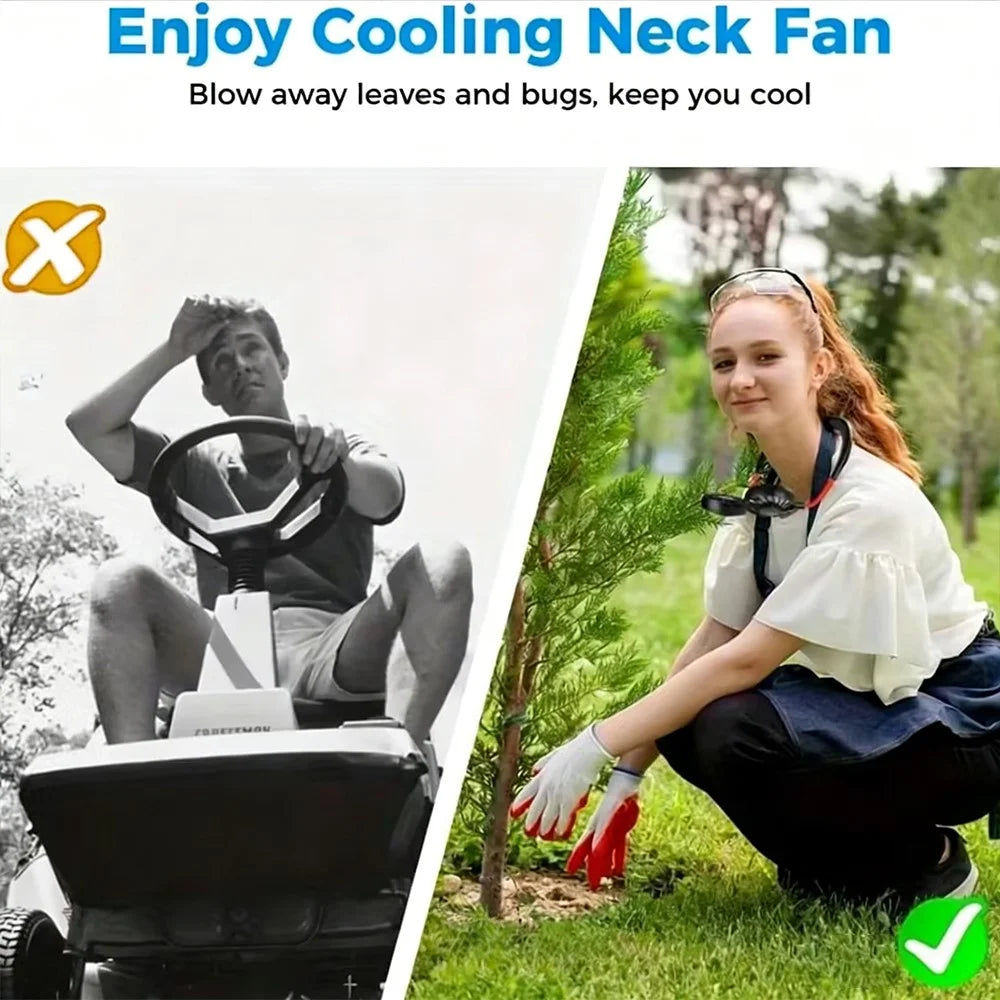 ZY-A2 3-Speed Adjustable Neck Fan Hands Free Wearable Dual Head Fan for Outdoor Sports - Black - 7