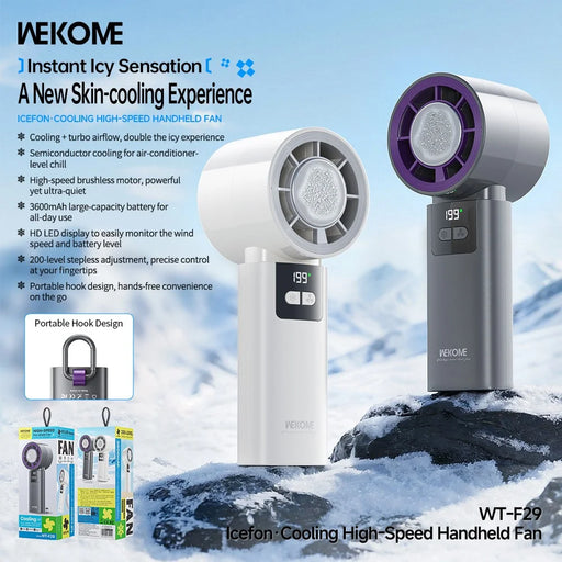 WEKOME WT-F29 200-Speed Adjustable Handheld Fan LED Display Semiconductor Cooling Fan with Hanging Hook - Grey - 2