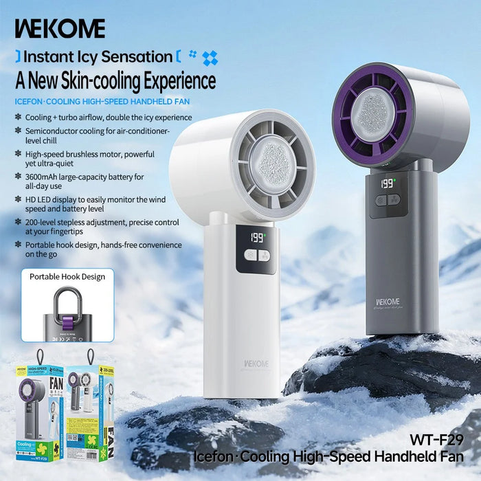 WEKOME WT-F29 200-Speed Adjustable Handheld Fan LED Display Semiconductor Cooling Fan with Hanging Hook - Grey - 2