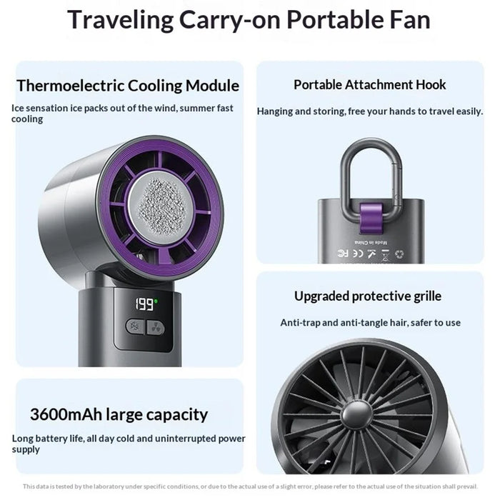 WEKOME WT-F29 200-Speed Adjustable Handheld Fan LED Display Semiconductor Cooling Fan with Hanging Hook - Grey - 3
