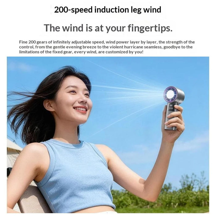 WEKOME WT-F29 200-Speed Adjustable Handheld Fan LED Display Semiconductor Cooling Fan with Hanging Hook - Grey - 5