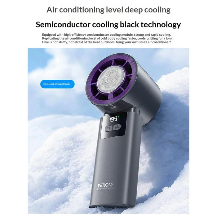 WEKOME WT-F29 200-Speed Adjustable Handheld Fan LED Display Semiconductor Cooling Fan with Hanging Hook - Grey - 6