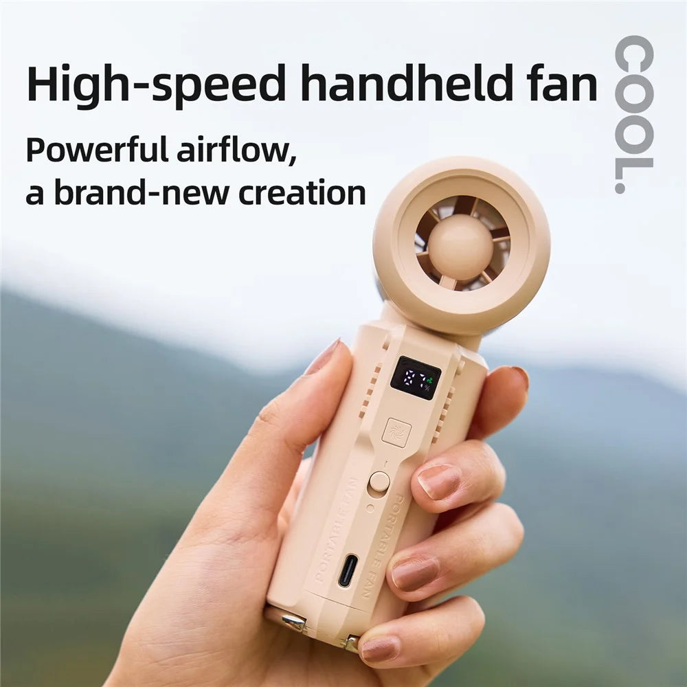 F003 Portable Handheld Fan 5-Speed Levels 15000RPM USB-C Rechargeable Mini Turbo Fan for Outdoor - Khaki - 4