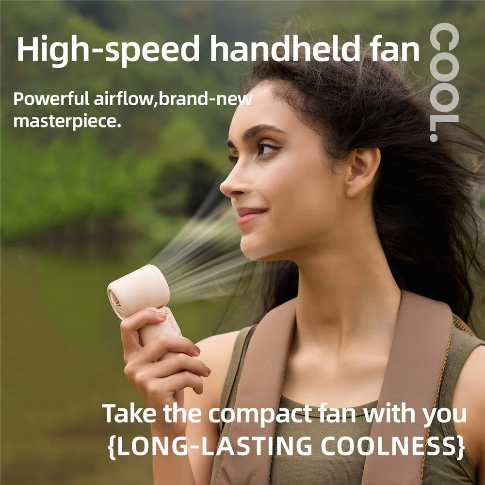 F003 Portable Handheld Fan 5-Speed Levels 15000RPM USB-C Rechargeable Mini Turbo Fan for Outdoor - Khaki - 5
