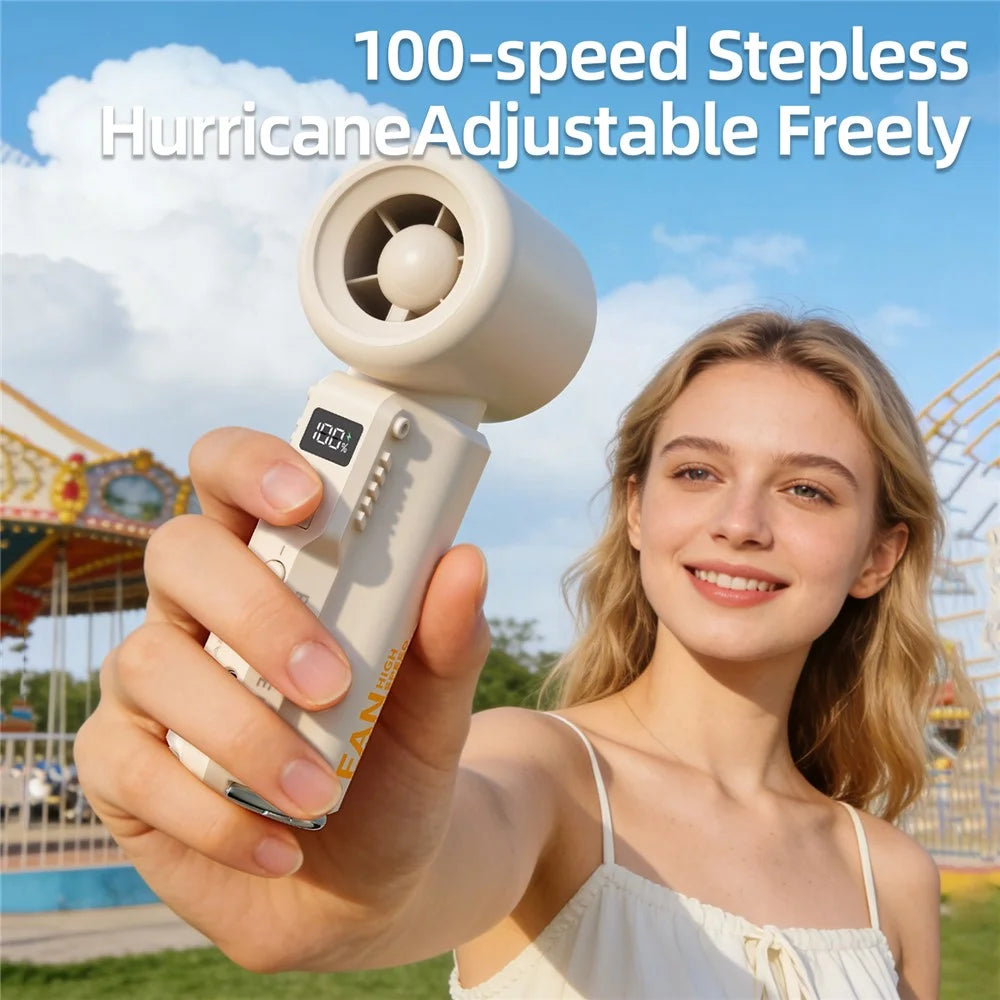 F003 Portable Handheld Fan 5-Speed Levels 15000RPM USB-C Rechargeable Mini Turbo Fan for Outdoor - Khaki - 7