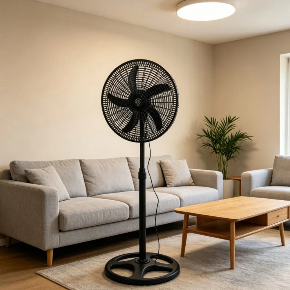 2Pcs 18 Inch Floor Standing Fan Height Adjustable Oscillating Electric Air Circulator Fan for Home Office, 220V / EU Plug - Black - 2