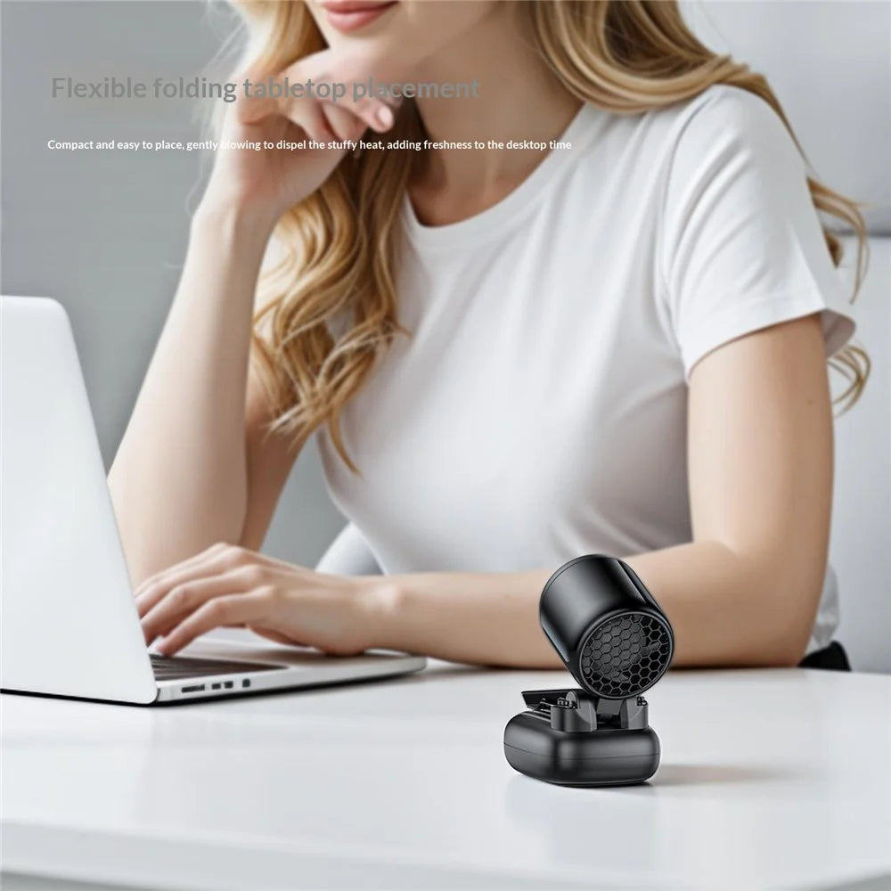 N616 Portable Mini Handheld Clip-On Fan Ultra-Light 3-Speed 16000RPM 1200mAh Desktop Fan for Travel Office - Black - 2