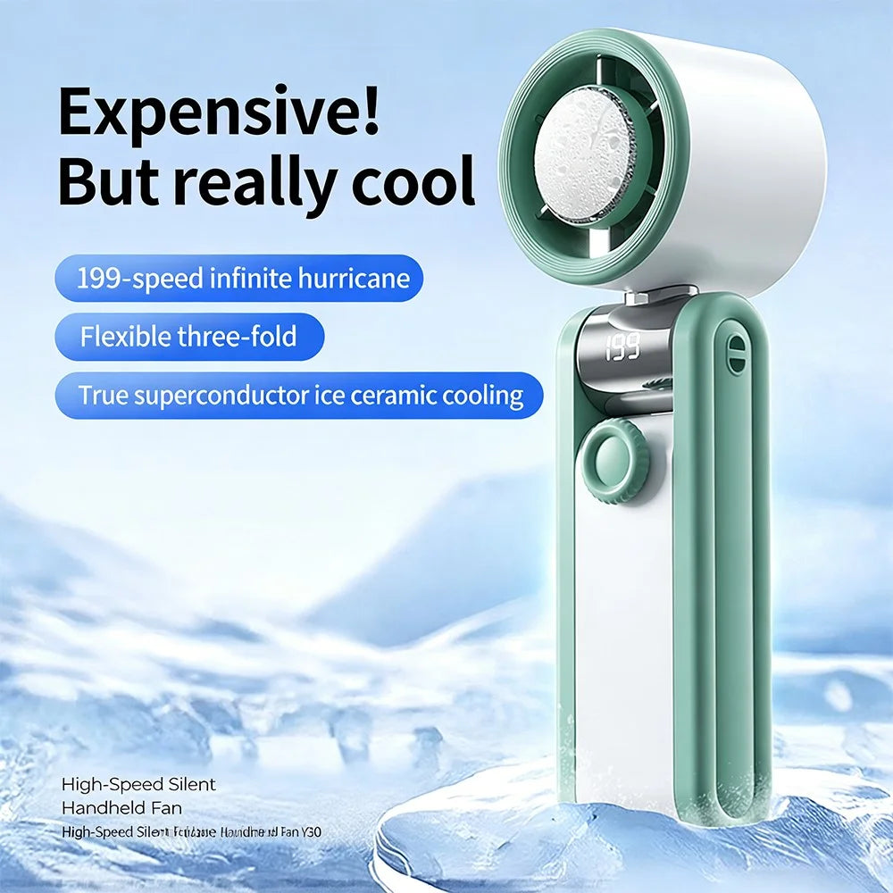 Y30 Folding Handheld Fan Triple Folding 3600mAh 199-Speed TEC Semiconductor Ice Cooling Portable Fan for Outdoor Indoor - Green - 3