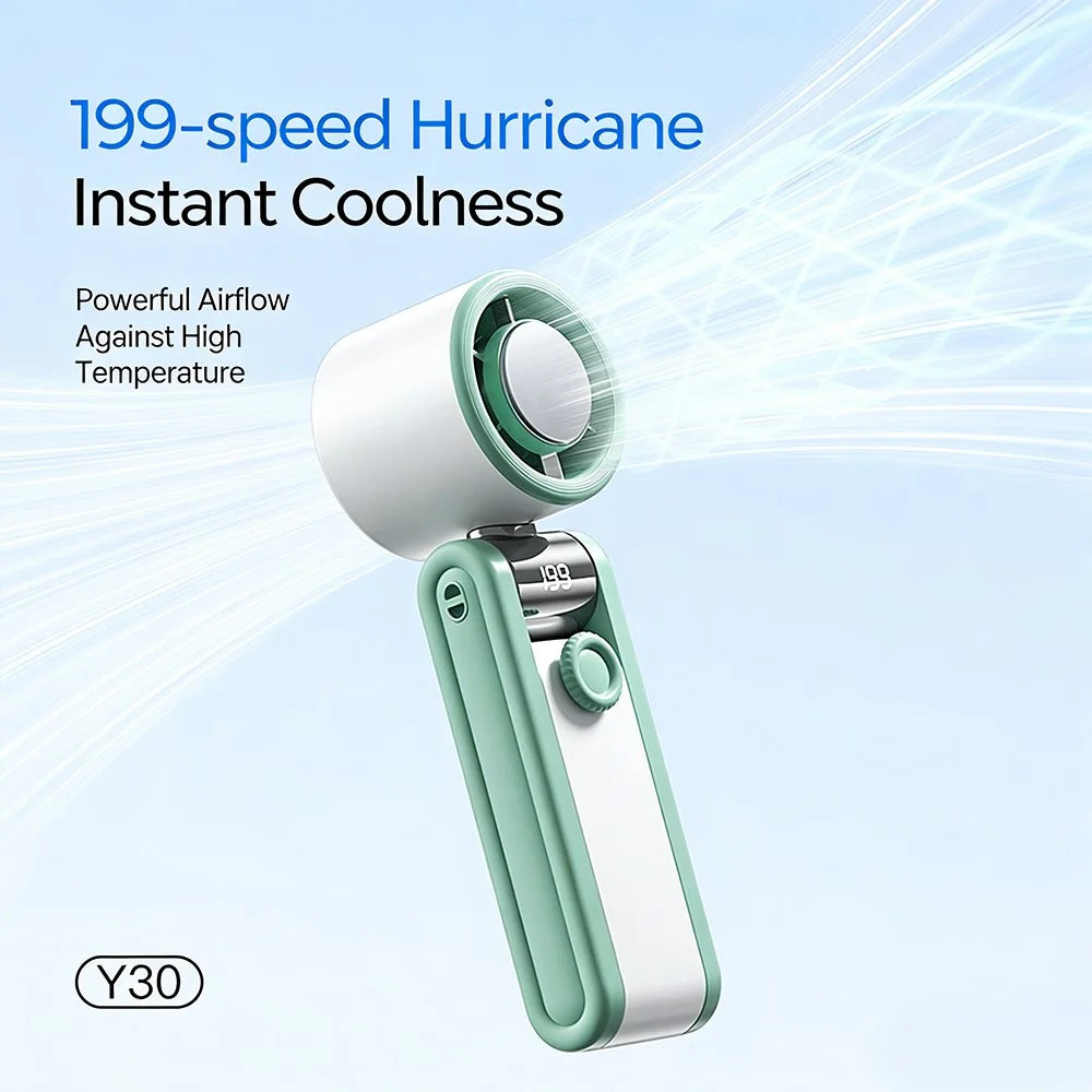 Y30 Folding Handheld Fan Triple Folding 3600mAh 199-Speed TEC Semiconductor Ice Cooling Portable Fan for Outdoor Indoor - Green - 4