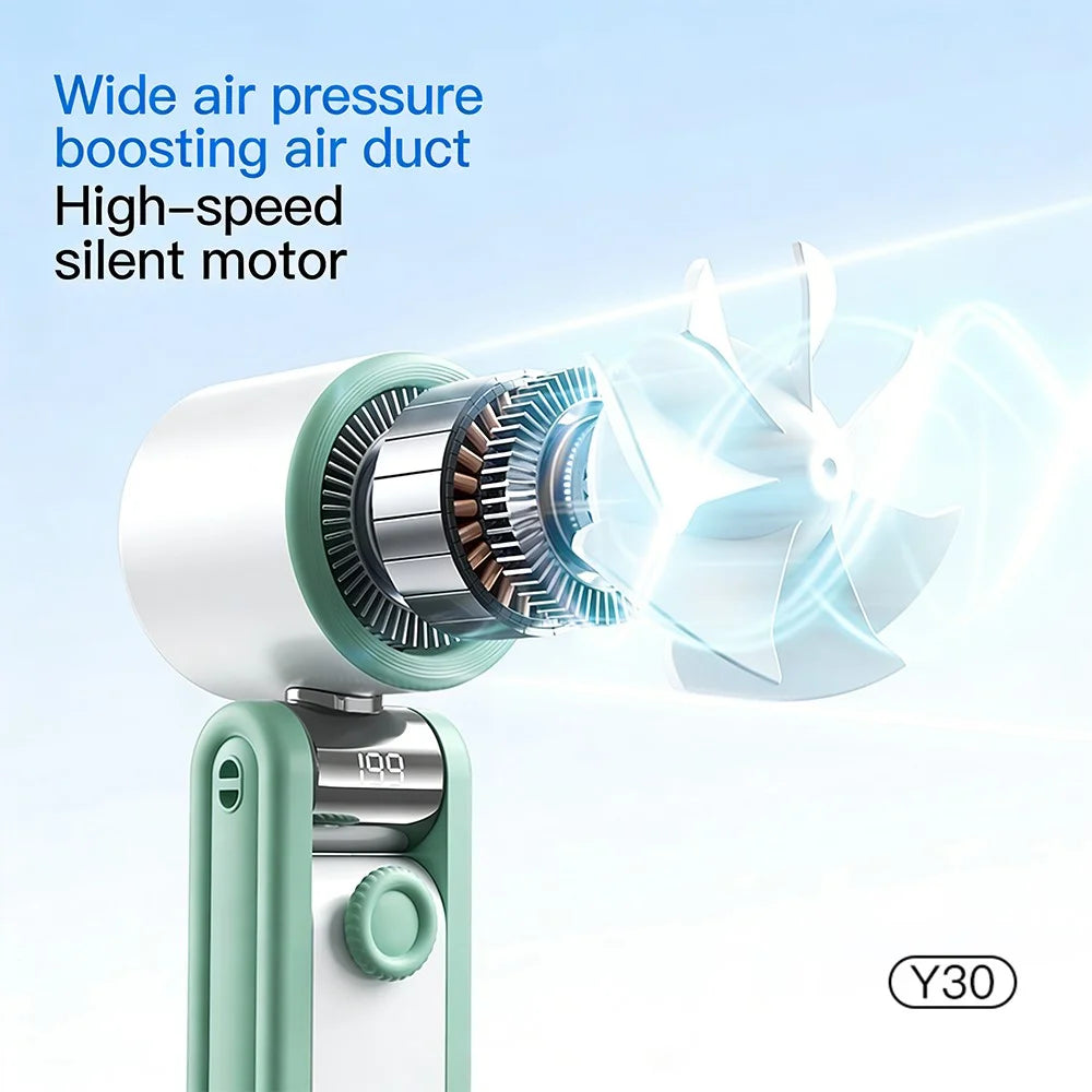 Y30 Folding Handheld Fan Triple Folding 3600mAh 199-Speed TEC Semiconductor Ice Cooling Portable Fan for Outdoor Indoor - Green - 6