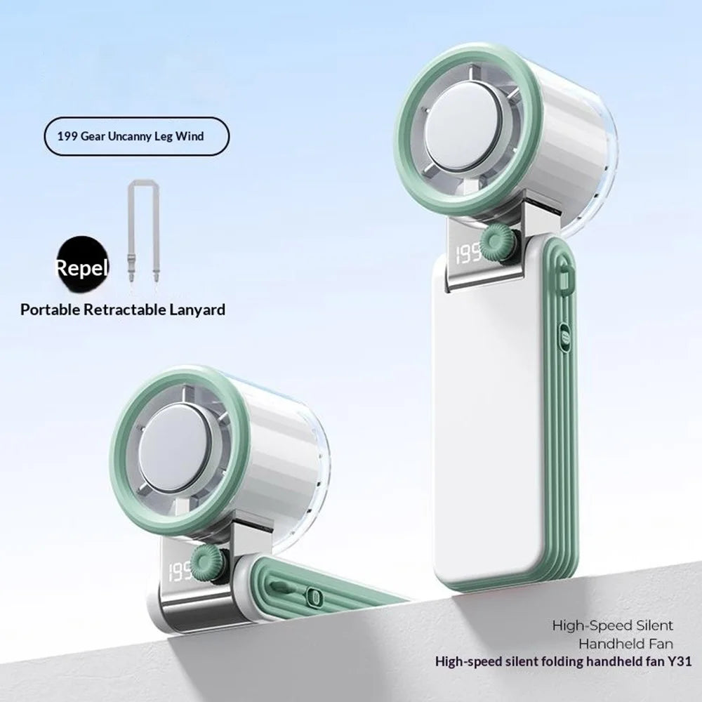 Y31 Mini Handheld Fan 3600mAh LED Display 199 Speed TEC Superconducting Cooling Foldable Neck Fan for Outdoor - White - 2