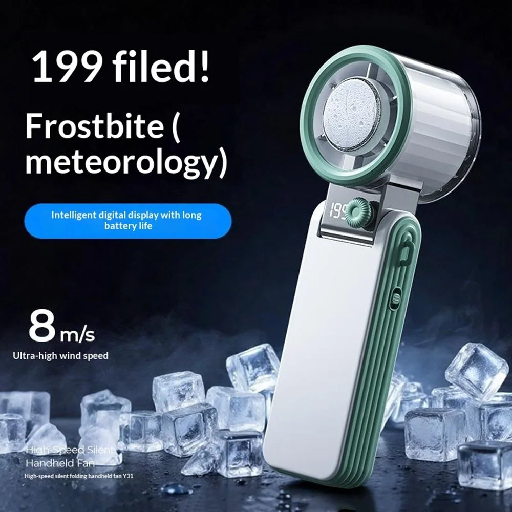 Y31 Mini Handheld Fan 3600mAh LED Display 199 Speed TEC Superconducting Cooling Foldable Neck Fan for Outdoor - White - 3