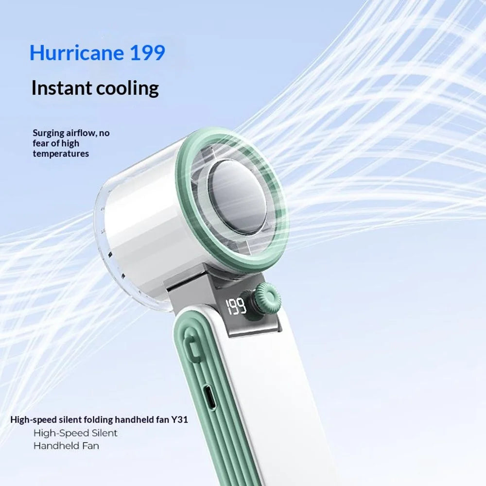 Y31 Mini Handheld Fan 3600mAh LED Display 199 Speed TEC Superconducting Cooling Foldable Neck Fan for Outdoor - White - 5
