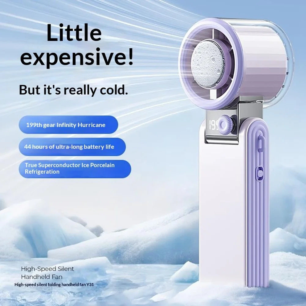 Y31 Mini Handheld Fan 3600mAh LED Display 199 Speed TEC Superconducting Cooling Foldable Neck Fan for Outdoor - White - 7