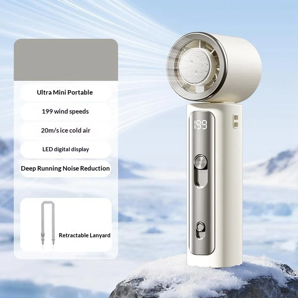 Y33 Mini Handheld Cooling Fan 199-Speed 18h Battery LED Digital Display TEC Superconducting Ice Cooling Fan for Outdoor - White - 2