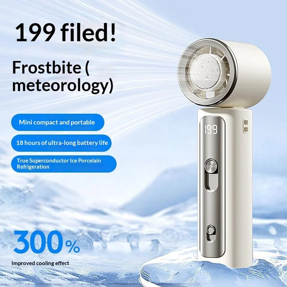Y33 Mini Handheld Cooling Fan 199-Speed 18h Battery LED Digital Display TEC Superconducting Ice Cooling Fan for Outdoor - White - 3