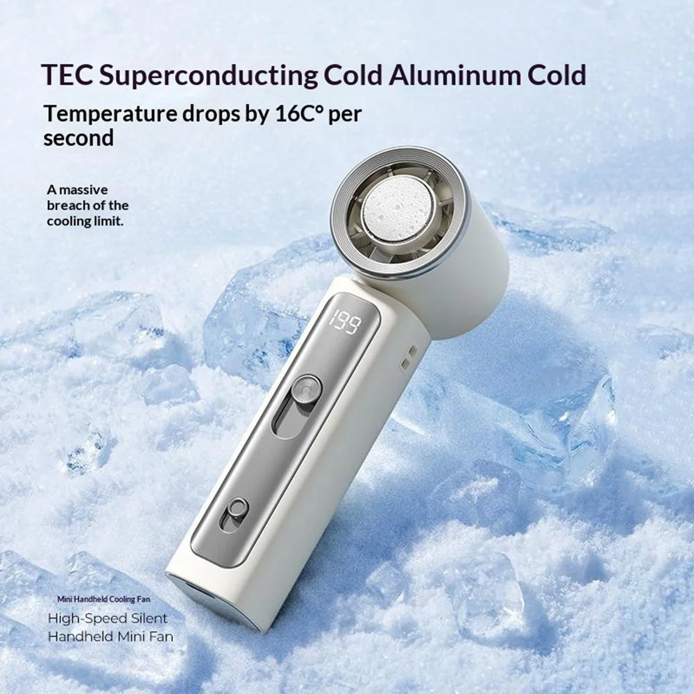 Y33 Mini Handheld Cooling Fan 199-Speed 18h Battery LED Digital Display TEC Superconducting Ice Cooling Fan for Outdoor - White - 4
