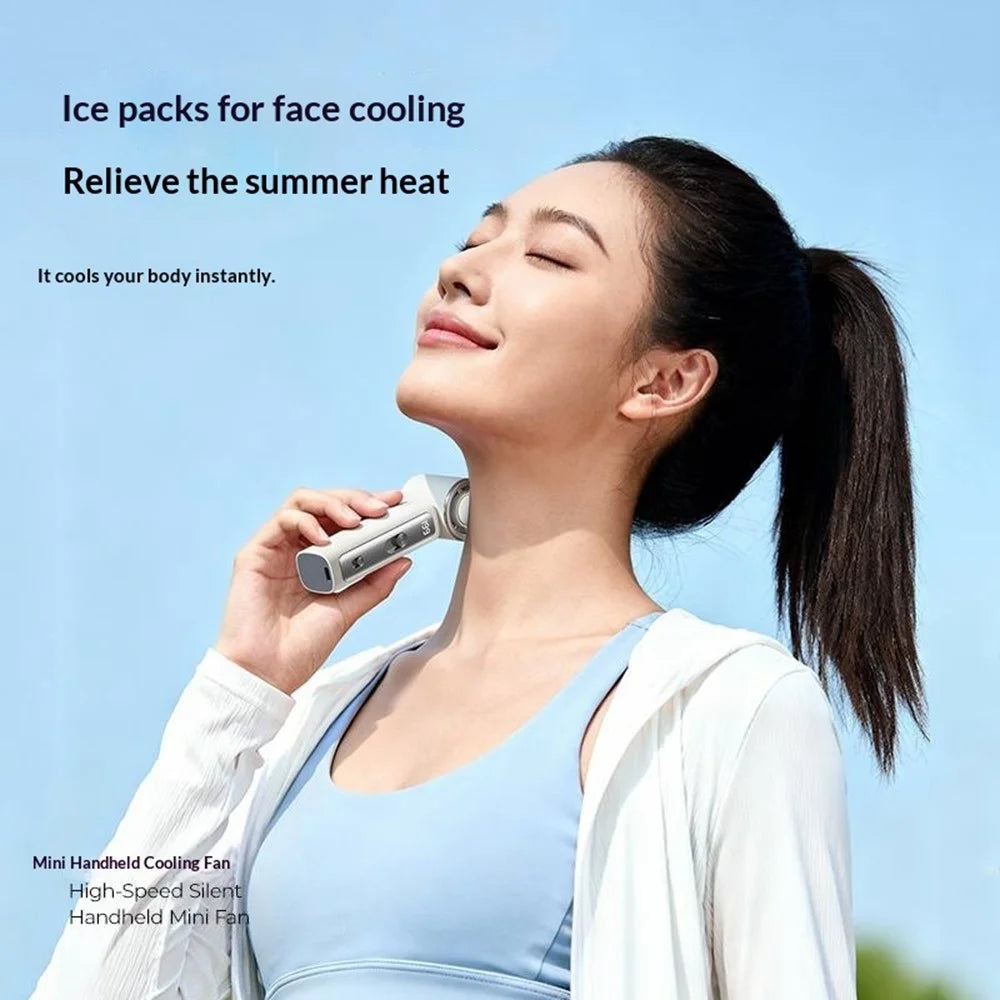 Y33 Mini Handheld Cooling Fan 199-Speed 18h Battery LED Digital Display TEC Superconducting Ice Cooling Fan for Outdoor - White - 5