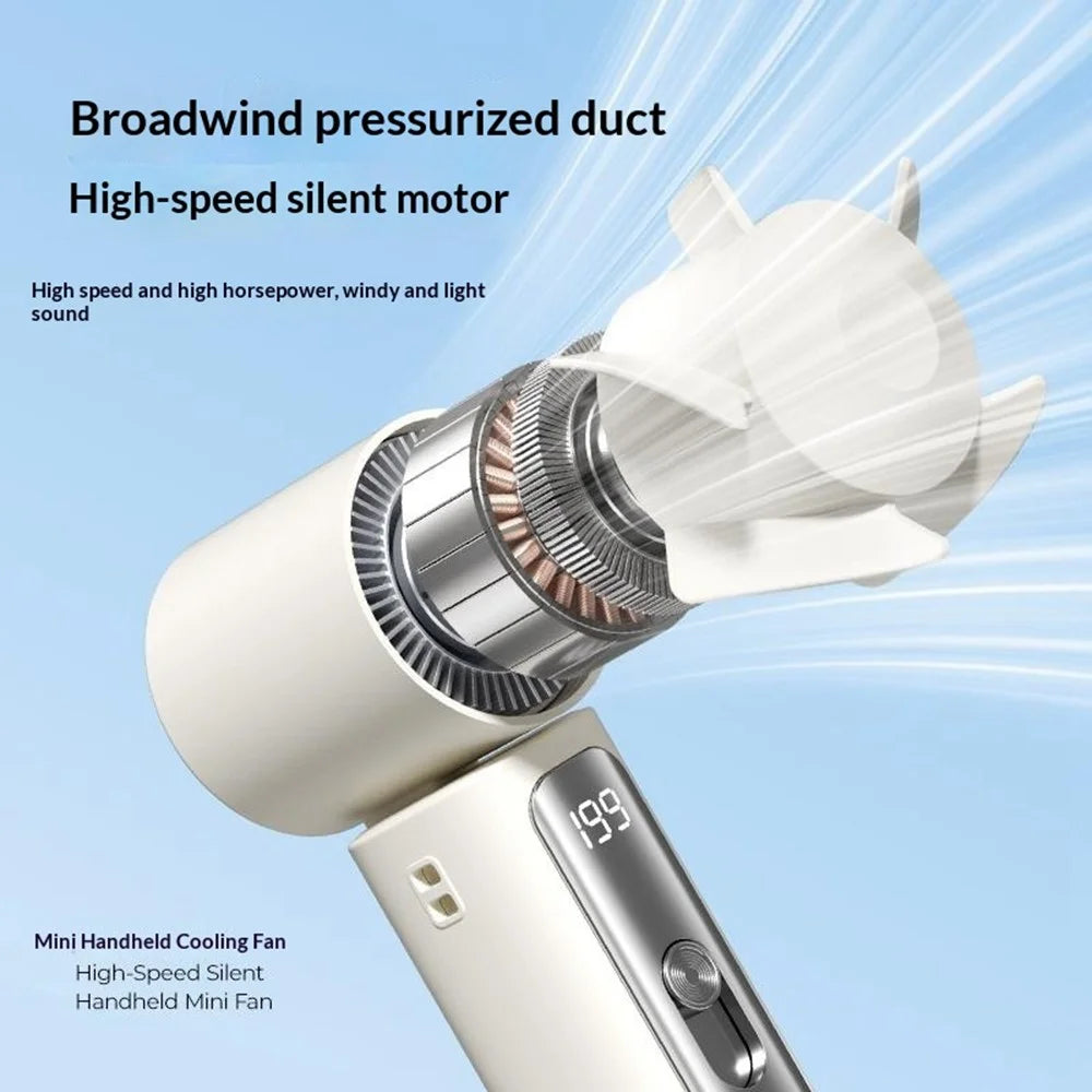 Y33 Mini Handheld Cooling Fan 199-Speed 18h Battery LED Digital Display TEC Superconducting Ice Cooling Fan for Outdoor - White - 7
