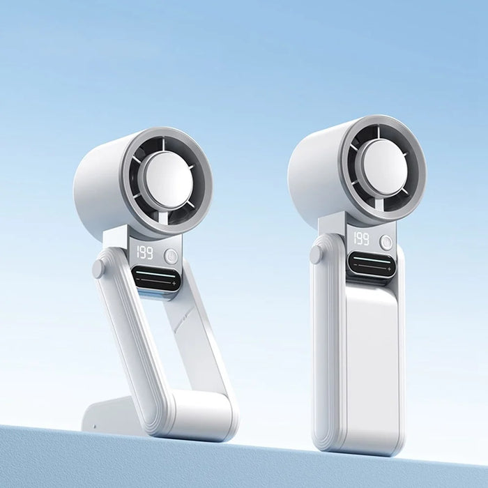 Y38 Foldable Handheld Fan 3000mAh Semiconductor Ice Cooling 199-Speed LED Digital Display Mini Fan for Outdoor - White - 2