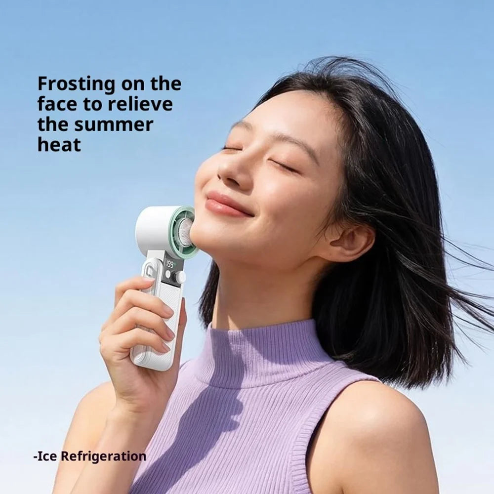 Y39 Folding Handheld Cooling Fan 3000mAh TEC Semiconductor Ice 199-Speed Levels Mini Fan for Outdoor Indoor - White - 4