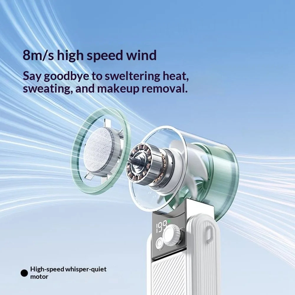 Y39 Folding Handheld Cooling Fan 3000mAh TEC Semiconductor Ice 199-Speed Levels Mini Fan for Outdoor Indoor - White - 6