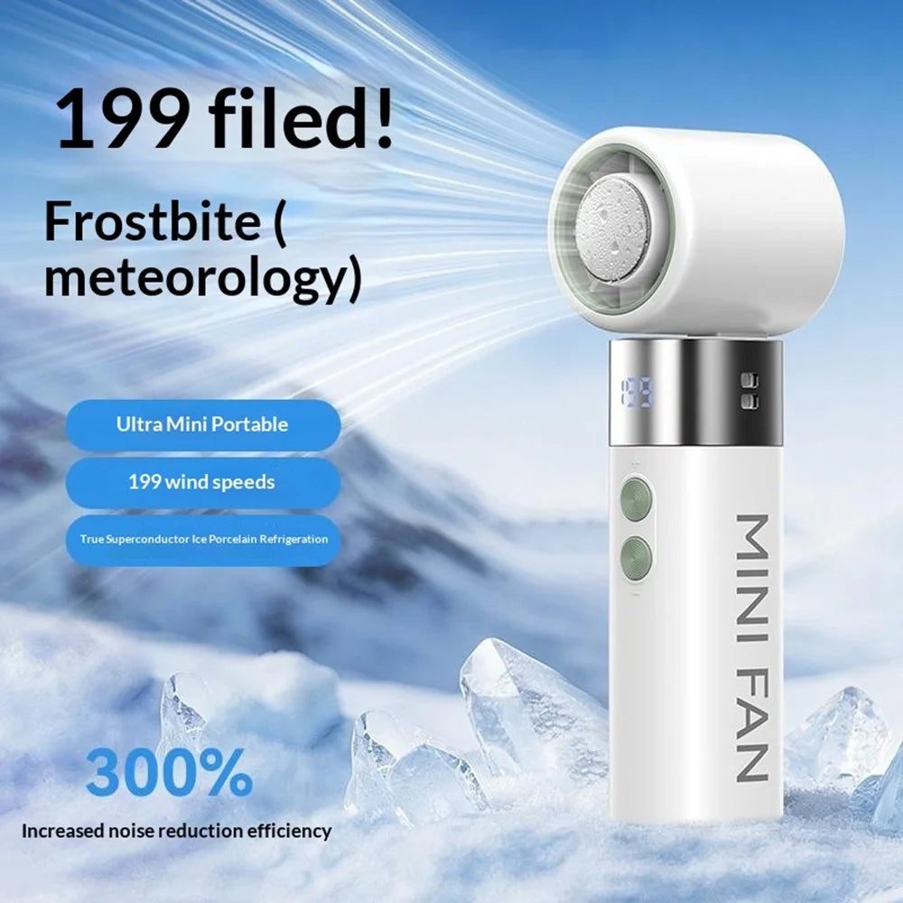Y41 Folding Handheld Cooling Fan 199-Speed Levels 3000mAh Battery LED Display Ultra Mini Portable Fan for Outdoor Indoor - White - 3