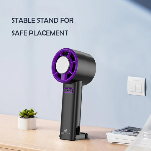 LEREACH Cold Compress Portable Handheld Fan 5 Speeds Adjustable Desktop Rechargeable Mini Fan - Grey+Purple - 2