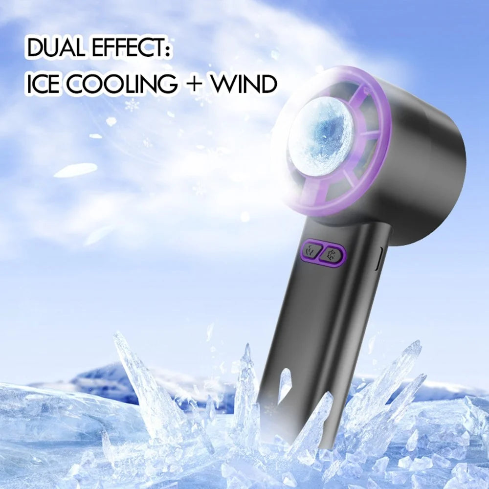 LEREACH Cold Compress Portable Handheld Fan 5 Speeds Adjustable Desktop Rechargeable Mini Fan - Grey+Purple - 3