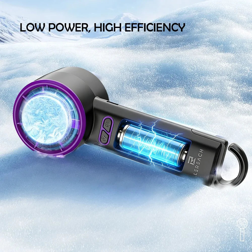 LEREACH Cold Compress Portable Handheld Fan 5 Speeds Adjustable Desktop Rechargeable Mini Fan - Grey+Purple - 4