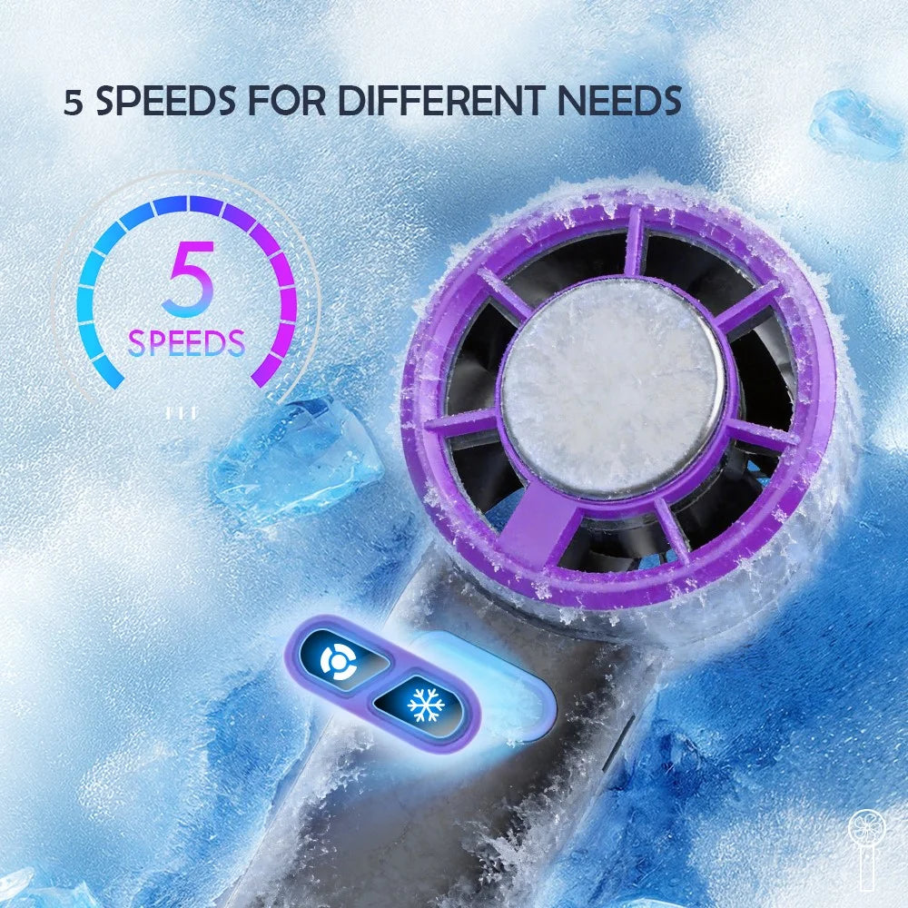 LEREACH Cold Compress Portable Handheld Fan 5 Speeds Adjustable Desktop Rechargeable Mini Fan - Grey+Purple - 7