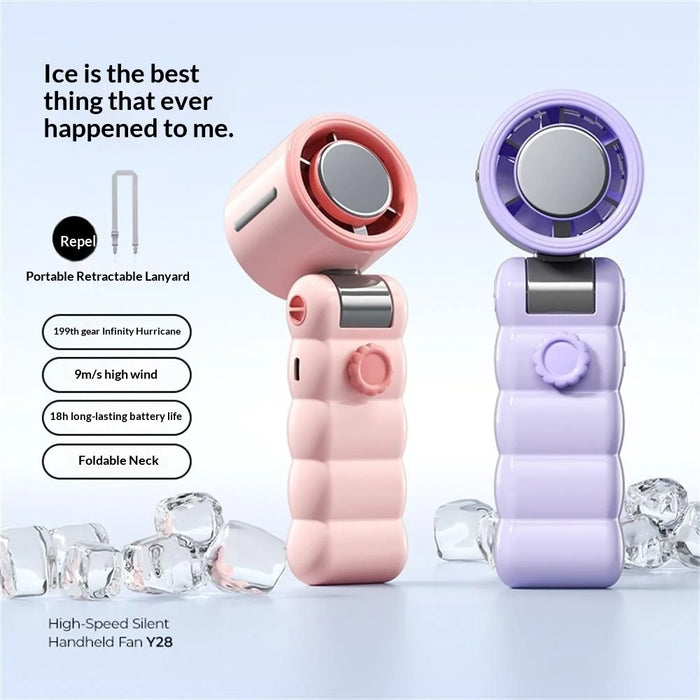 Y28 Foldable Cooling Fan 3600mAh TEC Semiconductor Refrigeration 199-Speed Portable Handheld Fan for Outdoor Indoor - Pink - 3
