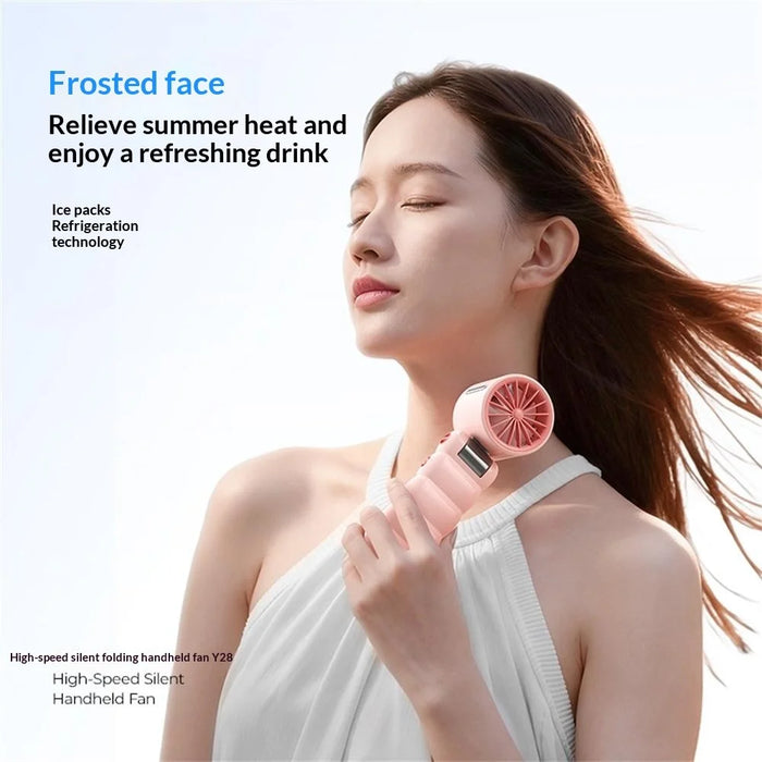 Y28 Foldable Cooling Fan 3600mAh TEC Semiconductor Refrigeration 199-Speed Portable Handheld Fan for Outdoor Indoor - Pink - 4
