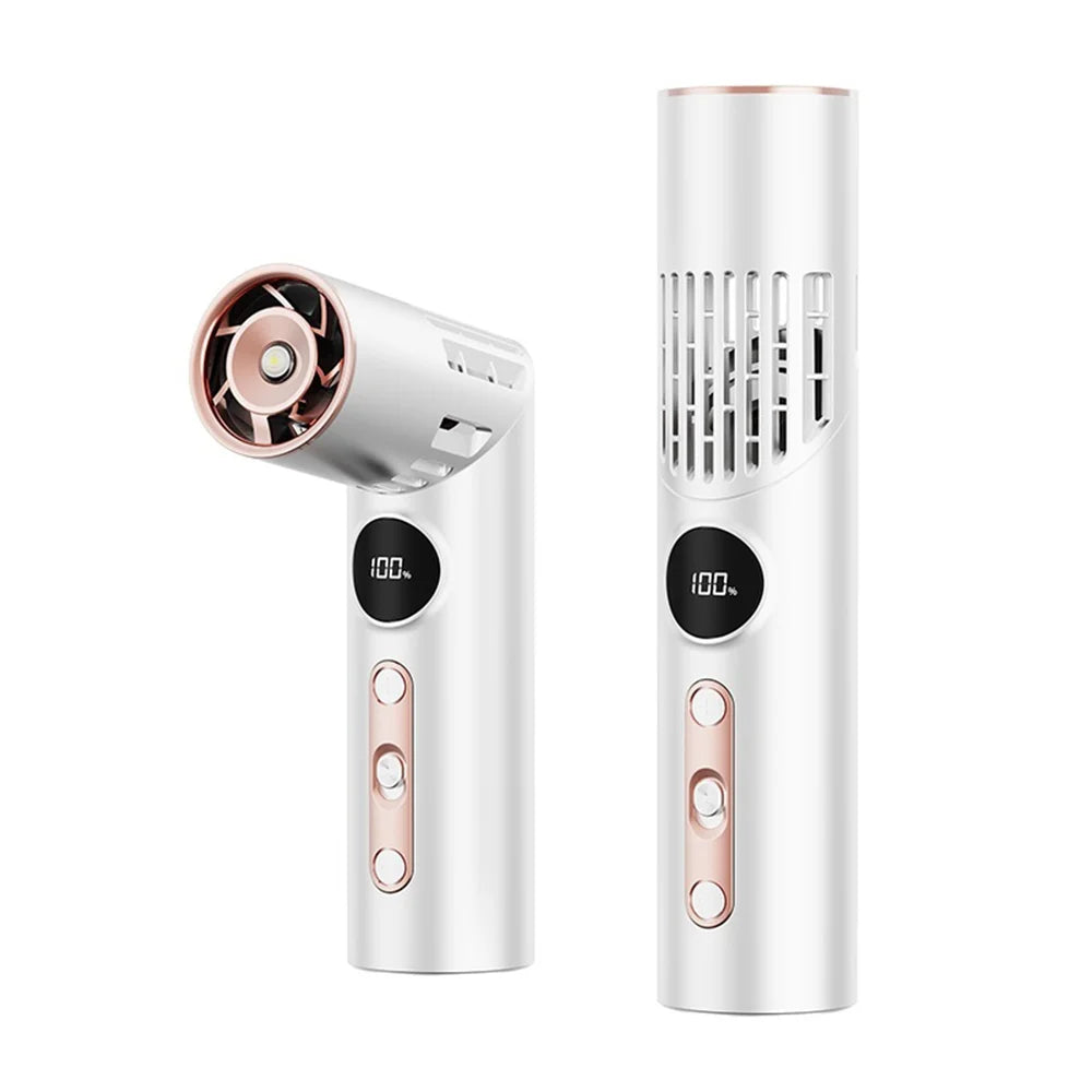 2 in 1 Lipstick Shape Mini Fan with LED Flashlight 100 Speeds Adjustable Foldable Handheld Pocket Fan - White - 1